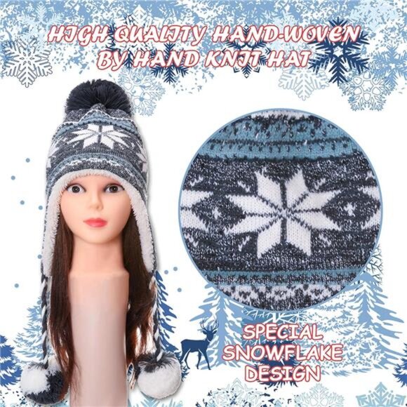 Winter Hats for Women Knit Beanie Soft Warm Fleece Lined Long Ear Straps